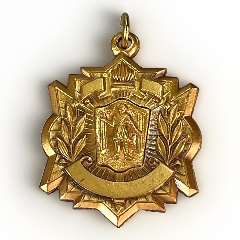 Large VTG 1967 Girls Debate Award Medal District 7 AA Gold Tone Pendant